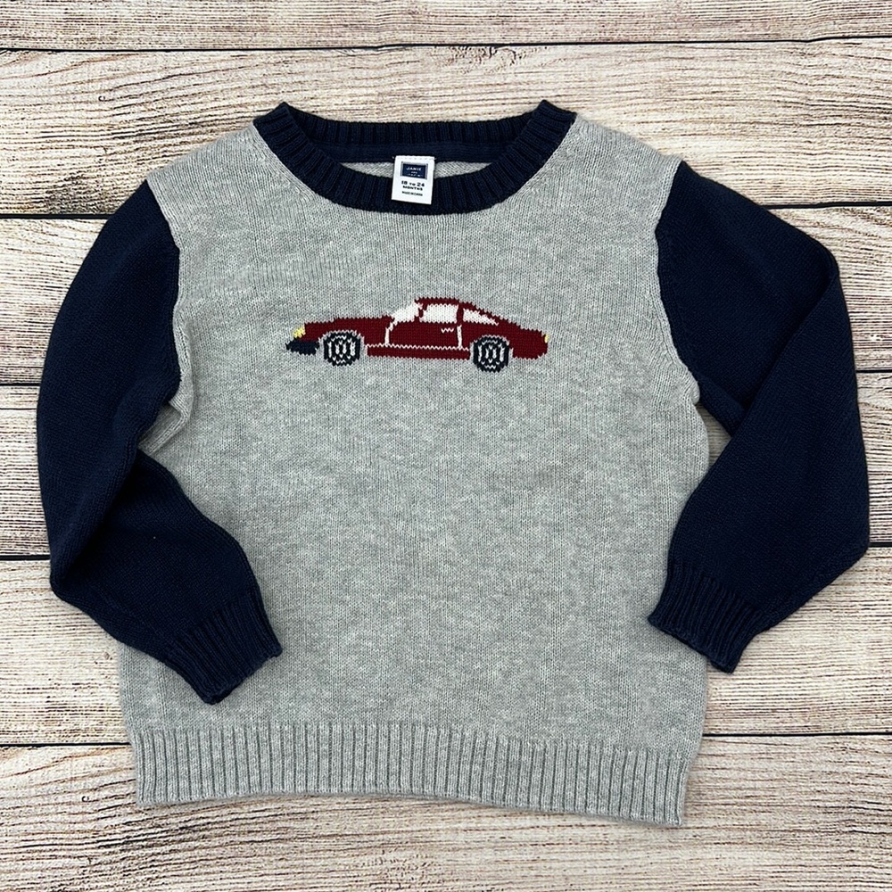 Janie and Jack Red Car Sweater Navy and Grey Size 18-24 Months